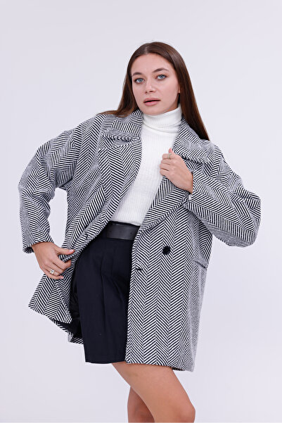 happinice Women's Chevron Pattern Buttoned Coat