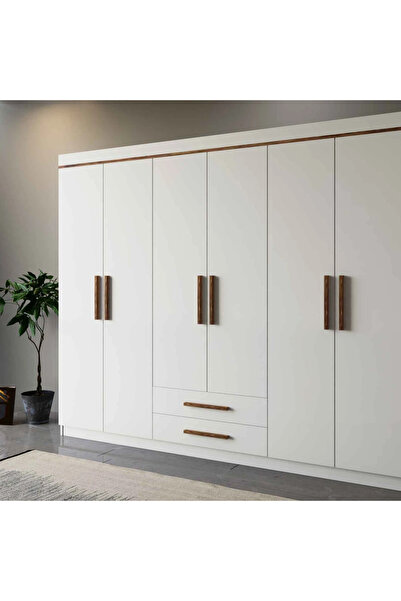 Stylish Home 6-door wardrobe and closet, white and brown - DLB03