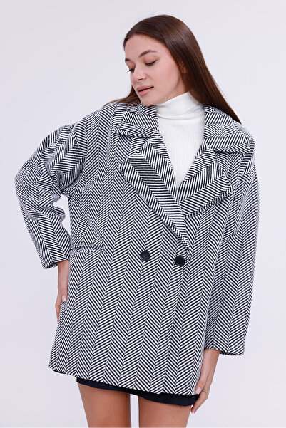happinice Women's Chevron Pattern Buttoned Coat