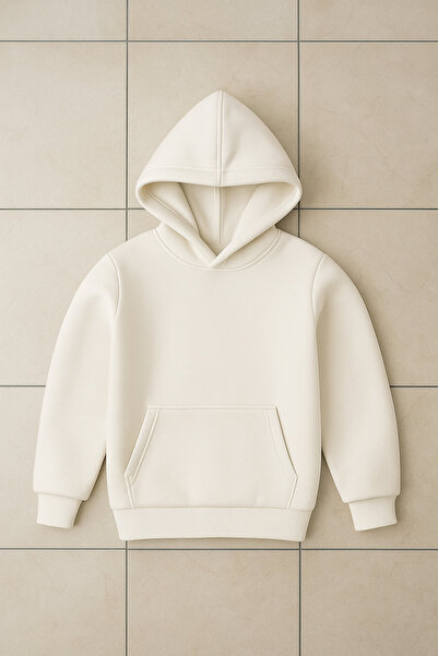 Uğur bebe Cream Color Thick 3 Thread Ş Fleece-Lined K Hooded Unisex Sweatshirt Cotton Winter Model, Plump Quality
