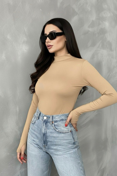 oshebu Women's Bodysuit with Finger Detail – Long Sleeves |   Flexible and Soft Fabric