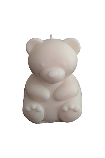 Mirific Party Lumânare decorativă, albă, 8×7,5×9 cm, ursuleț de pluș