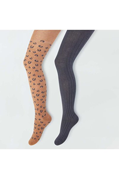 KİABİ Warm tights with stylish print - Pack of 2 BROWN