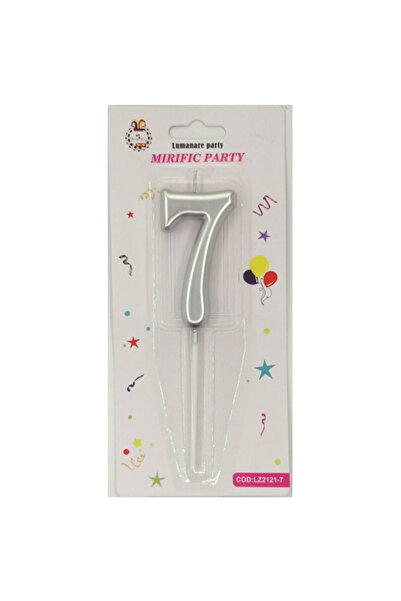 Mirific Party Lumânare tort argintie, 7 cm, numărul 7