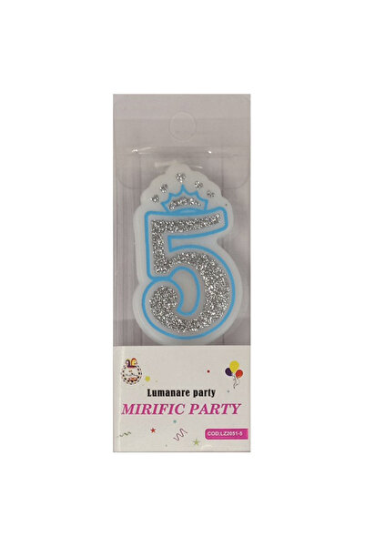 Mirific Party Lumânare pentru tort cu sclipici albastru și argintiu, 6 cm, nu...