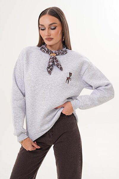 ŞİMAL Γυναικείο φούτερ με κέντημα με λεπτομέρεια από τρία νήματα 255435 -