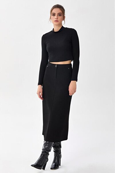 İKİLER Beli Lastikli Cep Detaylı Etek 256-2012