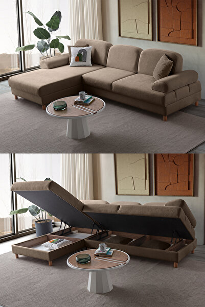 Eymense Aries Yataklı Sandıklı Köşe Takımı Kahverengi Sol Köşe