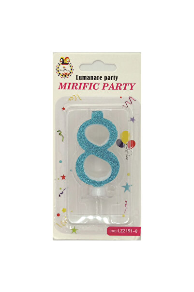 Mirific Party Lumânare albastră pentru tort cu sclipici, 6 cm, cifră 8