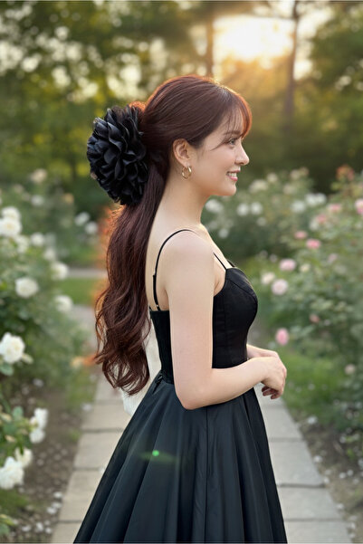 Happyline Siyah Yaprak Gül Topuz Toka Kıskaç Toka Mandal Toka