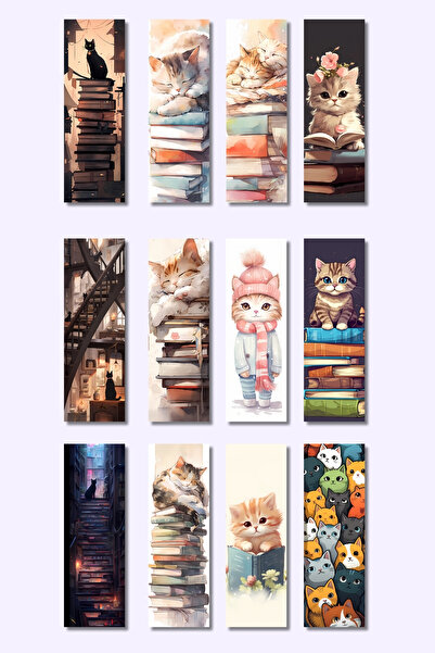 qoeuyl boutique مجموعة علامات الكتب المكونة من 12 قطعة بتصميم قطة لطيفة كهدية