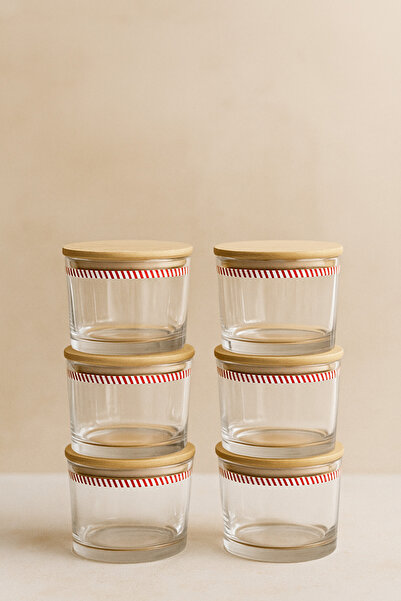Fhilli Vetro - Set of 6 Glass Breakfast Bowls with Bamboo Lids 220 Cc