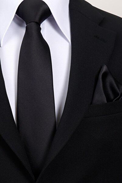 Esgue 8 cm Wide Black Satin Tie – Premium Men's Tie in a Special Gift Box