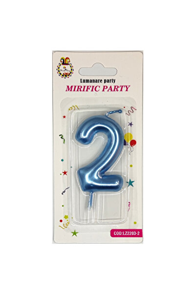 Mirific Party Lumânare albastră pentru tort, 6 cm, cifră 2