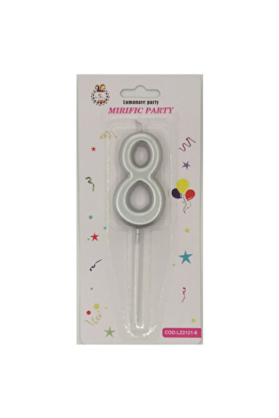 Mirific Party Silver cake candle, 7 cm, number 8
