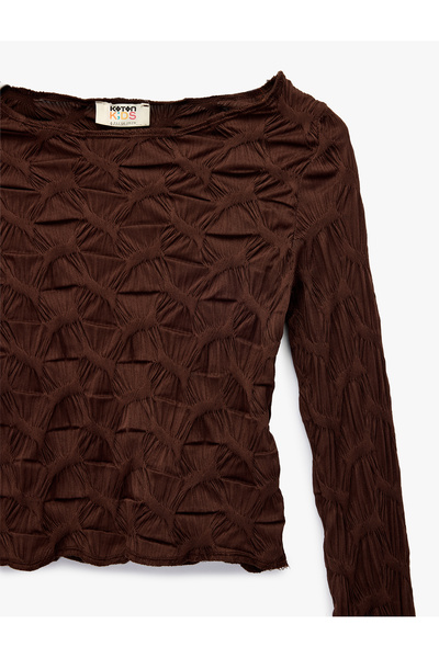 Koton Μακρυμάνικο μπλουζάκι με υφή ανοιχτού ώμου