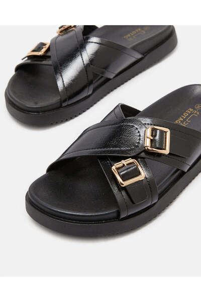 REDTAG Women Black Crisscross Buckle Mule