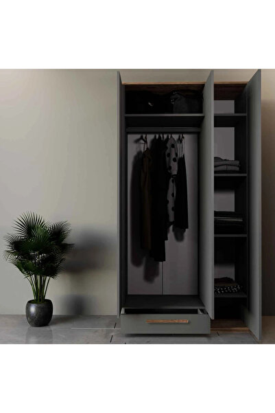 Stylish Home Gray and brown 3-door wardrobe and cabinet - DLB03