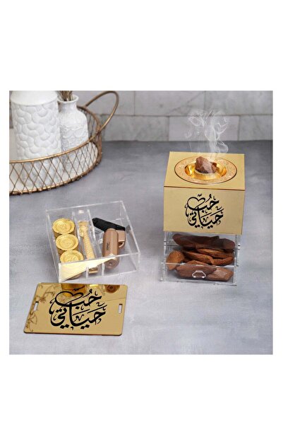 Story of candle Hakaya Candle Gold Acrylic Incense Burner with Storage Box "Love of My Life", Tongs, Lighter & Charc