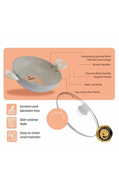 cc bin shihon 26cm Granite Deep Frying and Cooking Pan with Glass Lid / Non-Stick Granite Flat Saucepan