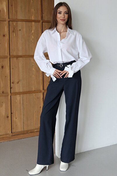 VAGGON Belted Double Pocket Palazzo Pants