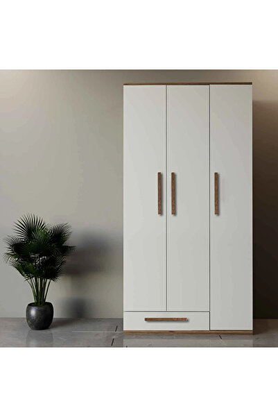 Stylish Home Three-door wardrobe and cabinet, white and brown - DLB03