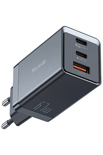 Mcdodo CH-1544 GaN wall charger, 2x USB-C, 1x USB, 67W + USB-C to Lightning cable (black)