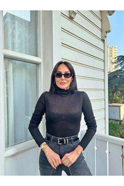 manana fashion Turtleneck Transparent Long Sleeve Blouse