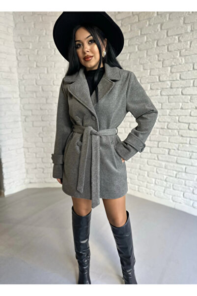 moneta boutique Women's Cashmere Textured Lined Cashmere Coat