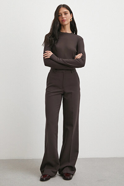 Never more High Waist Classic Trousers Brown