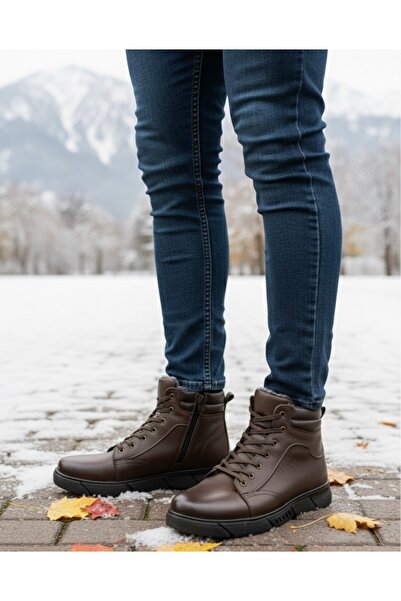 Budaks Γνήσιες δερμάτινες ανδρικές μπότες καφέ χρώματος, ανθεκτικές στο κρύο, με επένδυση από γούνα, αντιολισθητική σόλα από θερμοκαουτσούκ