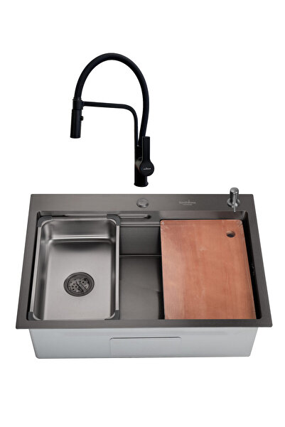 SanDonna KITCHEN SINK SET HD7050 BLACK + ANDRA MIXER, TOTAL BLACK