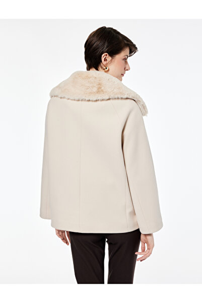 Koton Long Sleeve Buttoned Detachable Faux Fur Collar Cashmere Coat with Pockets