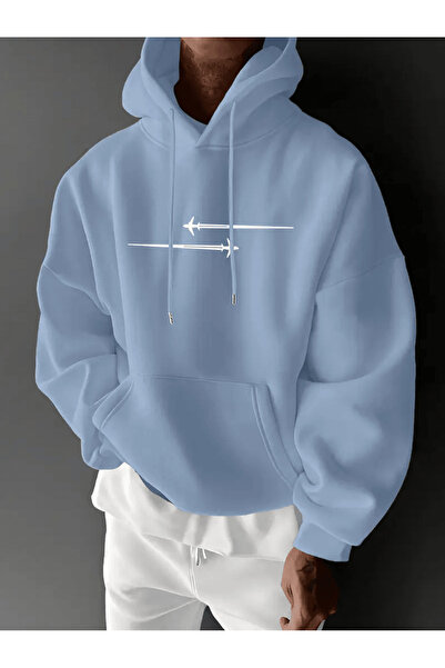 ALEYZA MODA Men's Minimalist Two Airplanes B Printed K Hooded Hoodie