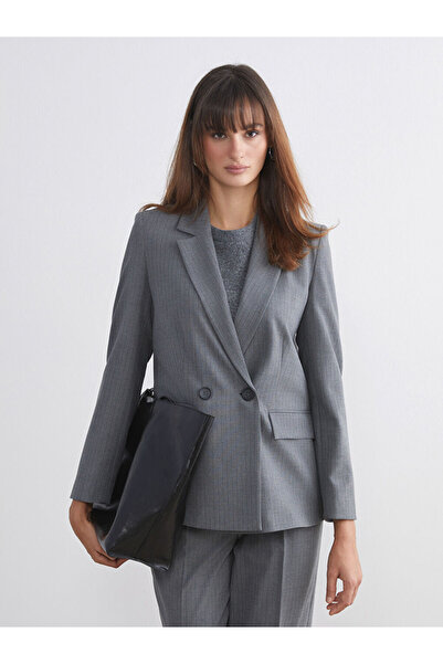 LC Waikiki Gray Striped Women's Blazer Jacket