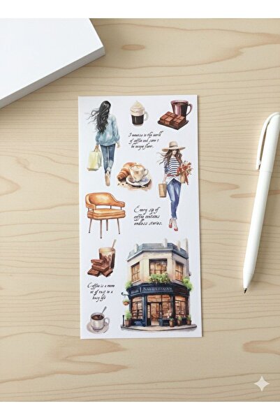 hediyeofisi Rich and Coffee Concept Sticker Book – Retro Sticker Set for Bullet Journal and Notebook Decoration