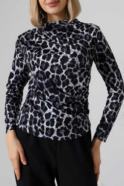 Sabr Digital Micro Leopard Print Blouse – Half Turtleneck Stylish Blouse