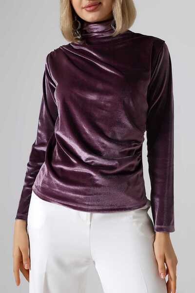 Sabr بلوزة مخملية بياقة مدورة فستان بتجاعيد مجمّعة – أنيقة وراقية