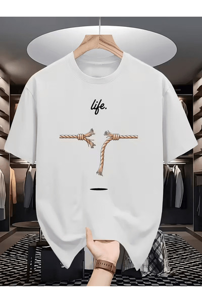 ALEYZA MODA Artistic Graphic Men's T-Shirt with the Words'Life' Printed on It