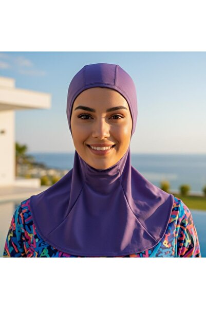 Lio20 Women's Hijab Headscarf Stretch Fabric Sports Cap – Ninja Cap with Neck Collar - Sea Pool - Purple