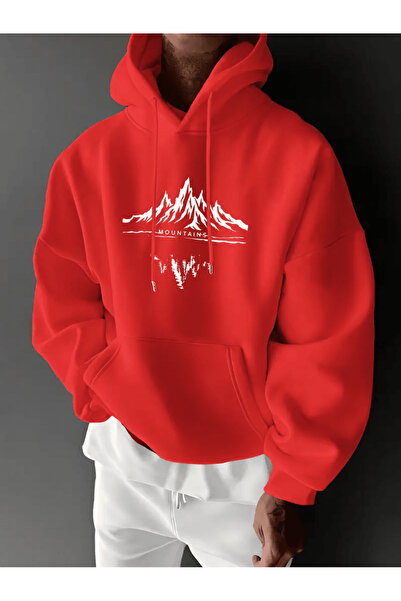 ALEYZA MODA Hanorac cu glugă pentru bărbați, cu imprimeu Mountain Reflection