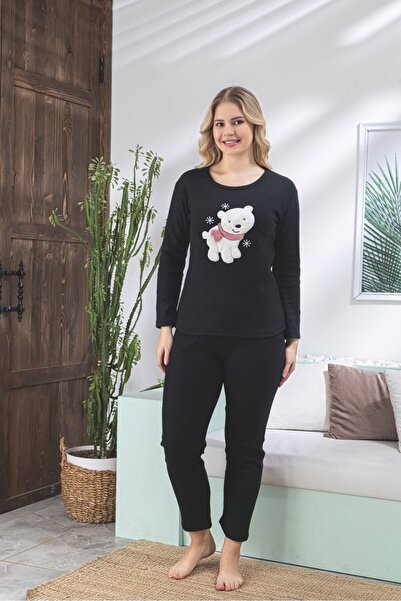 ELİTOL Winter Bear Black Women's Pajama Set