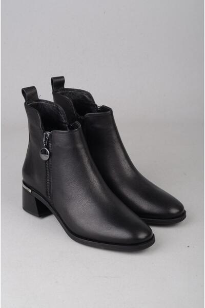 SEÇ KUNDURA SEÇ 9780-1 HAKİKİ DERİ KADIN TOPUKLU BOT (Topuk Boyu:4 cm) SİYAH