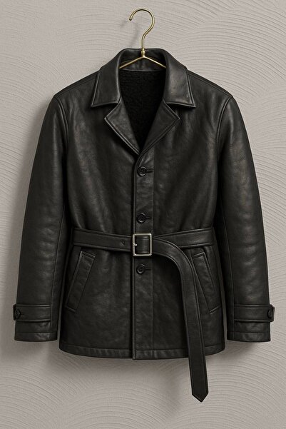 BASEL.CO Premium Slim Fit Fur Lined Midi Bpyleather Trench Coat