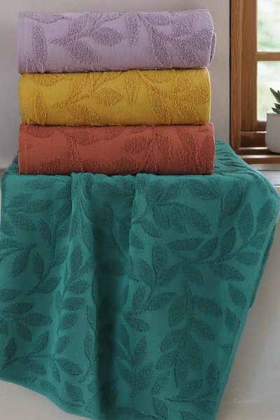 My Catherine 4-Piece Hand and Face Towel Set 50X90 cm - Leaf Pattern | 100 Cotton | Jacquard