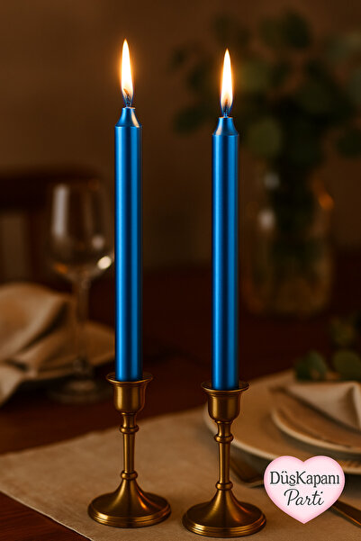 düskapanıparti Romantik Dekorasyon Mum Seti – Parlak Metalik Şamdan Mumları (...