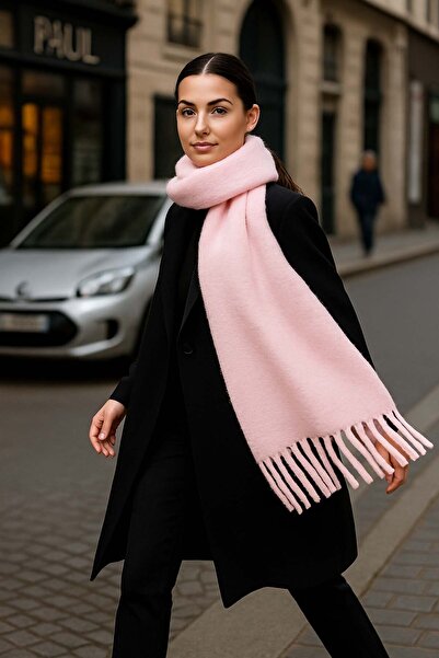 REMSA Women's Tassel Detail Scarf Shoulder Shawl 40X200 cm 1295 Powder