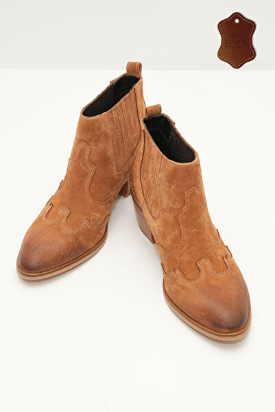 wanita milano Kadın Western Bot Hakiki Süet Deri Ortopedik El Yapımı – Taba & Acı Kahve