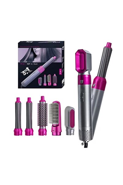 Yulinland 5-in-1 Hot Air Volumizing Brush, 1000W, 3 Temp, Interchangeable Heads, Rose Red