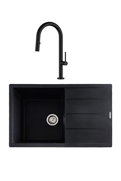 SanDonna KITCHEN SINK SET PAULLINA BLACK + CHARLOTTE BLACK MIXER